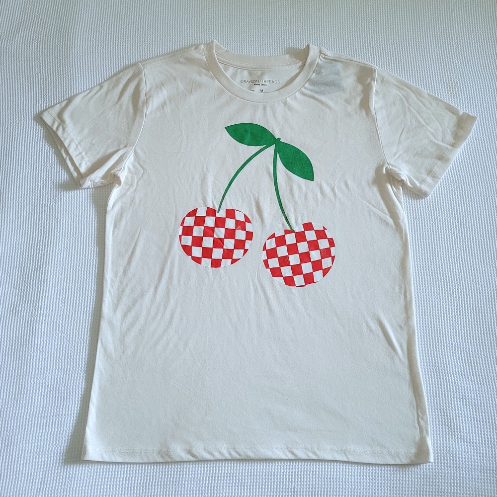 Grayson Threads🧵 Double✌ Checkerboard Cherries🍒 Graphic Tee👕 - NWT